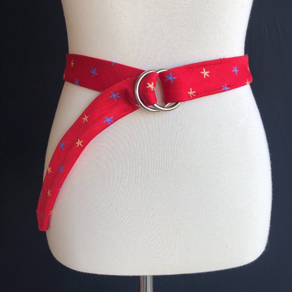 NWOT Lands End Red Silk Starfish Belt Womens M Preppy Grand Millennial Beach